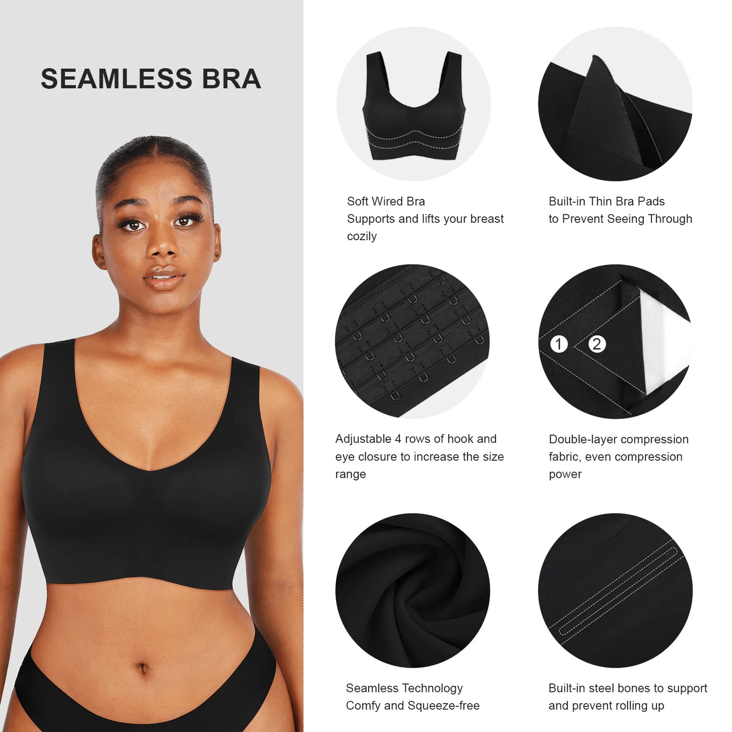 Seamless V-Neck Back Smoothing Bra