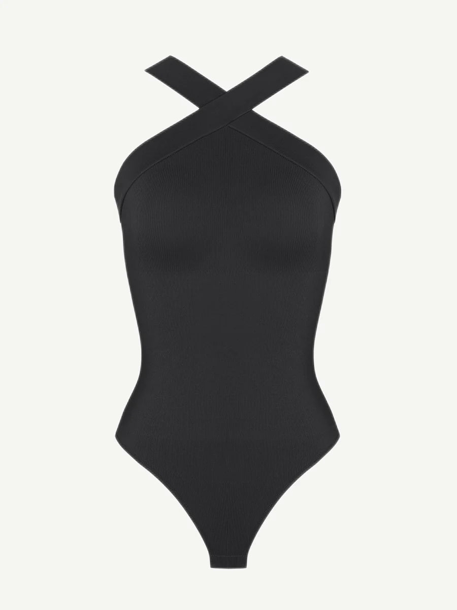 Seamless Shaping Halter-Crossover Thong Bodysuit