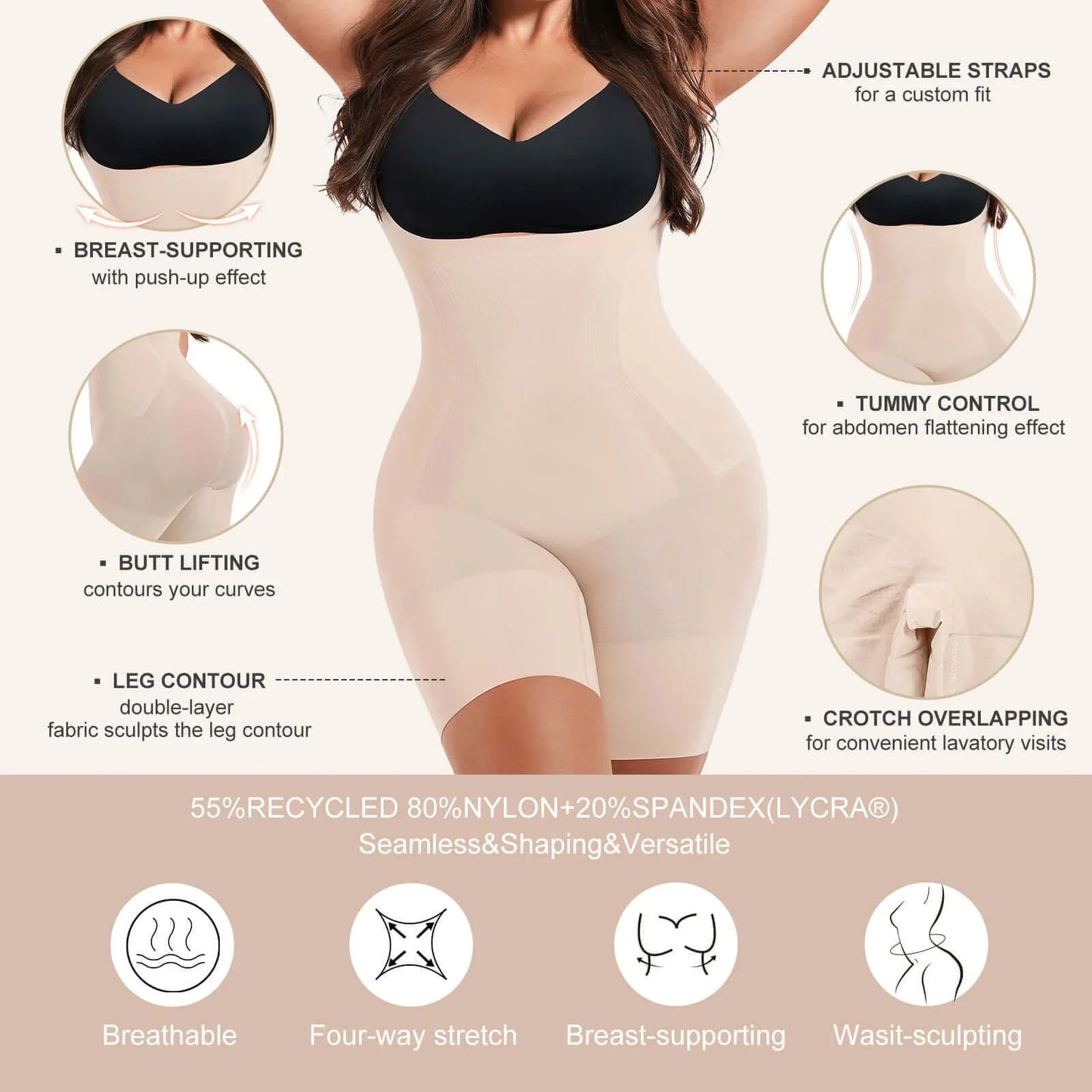 Seamless Shaper Tummy Control Open-Bust Bodysuit