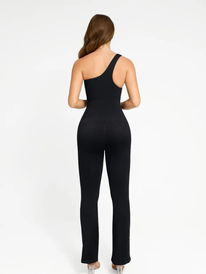 Seamless Shaping One-Shouder Flared Jumpsuit
