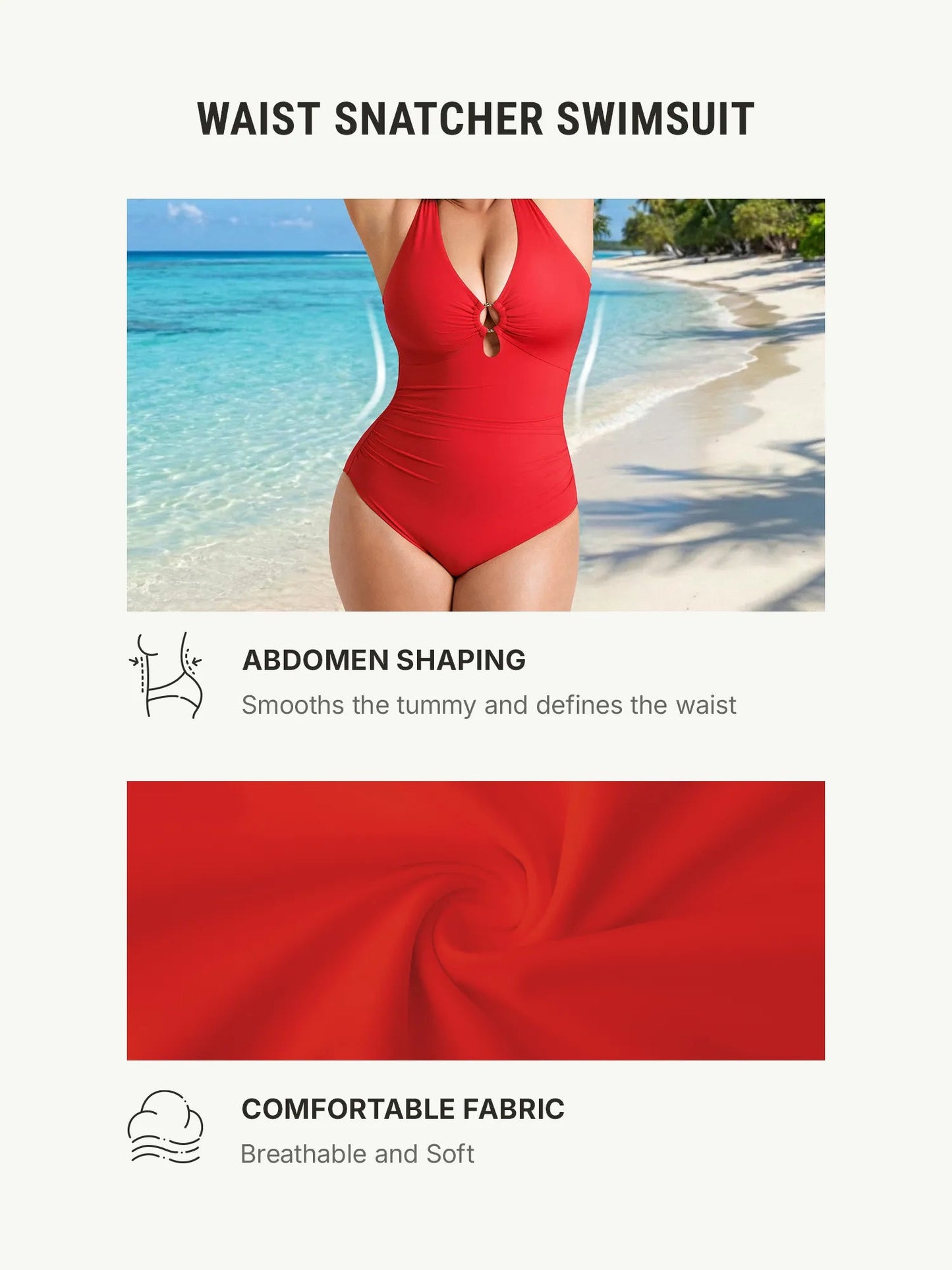 Deep V-Neck Waist Shaping Ruched One Piece Swimsuit