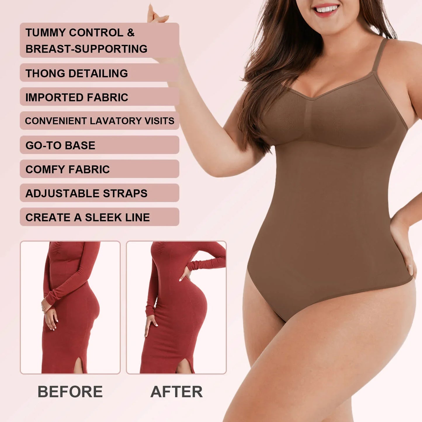Seamless Shaper Tummy Control Thong Bodysuit