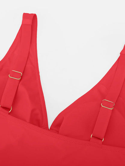 Deep V-Neck Waist Shaping Ruched One Piece Swimsuit