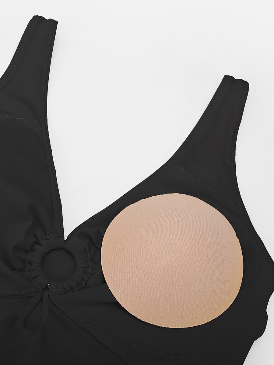 Deep V-Neck Waist Shaping Ruched One Piece Swimsuit