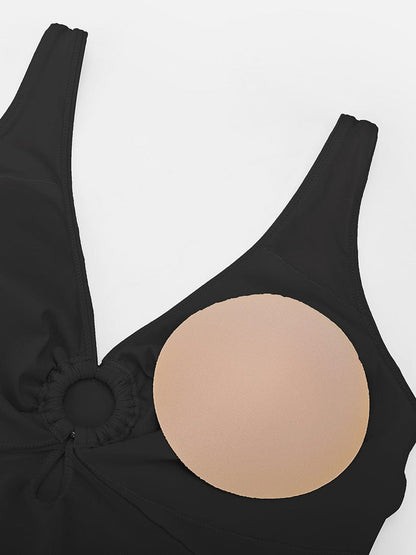 Deep V-Neck Waist Shaping Ruched One Piece Swimsuit