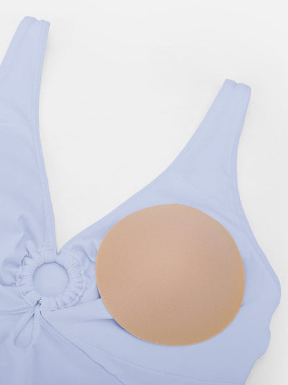 Deep V-Neck Waist Shaping Ruched One Piece Swimsuit