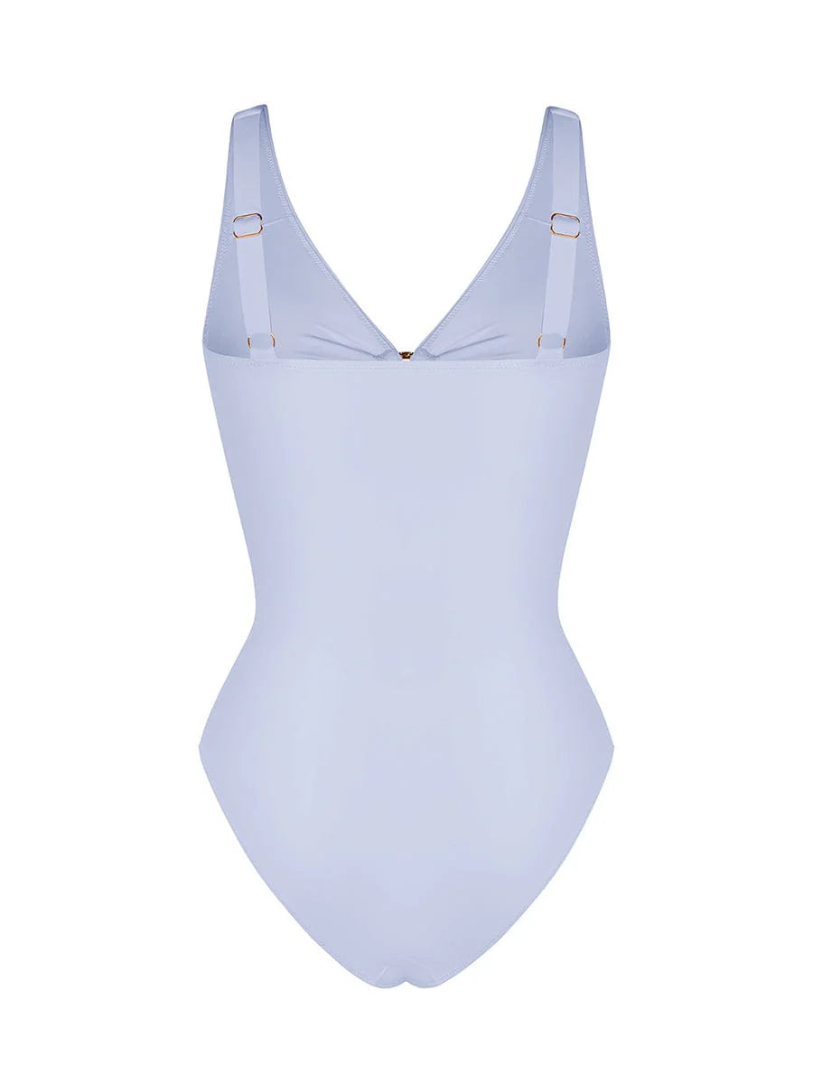 Deep V-Neck Waist Shaping Ruched One Piece Swimsuit