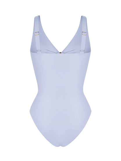 Deep V-Neck Waist Shaping Ruched One Piece Swimsuit