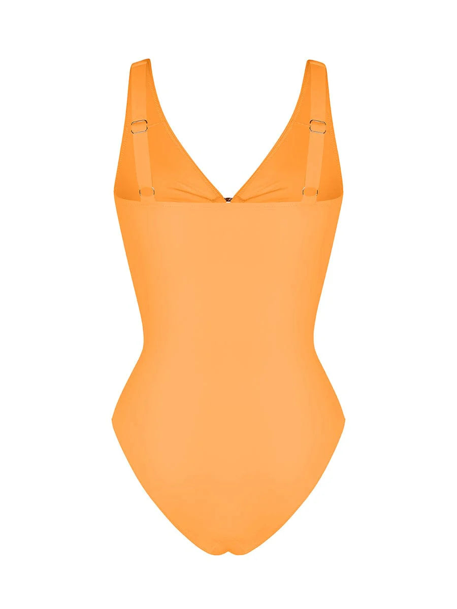 Deep V-Neck Waist Shaping Ruched One Piece Swimsuit