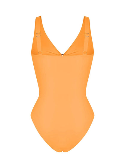 Deep V-Neck Waist Shaping Ruched One Piece Swimsuit