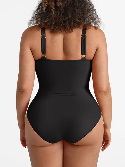 Deep V-Neck Waist Shaping Ruched One Piece Swimsuit
