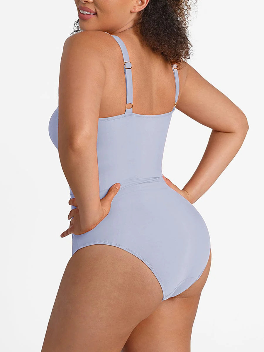 Deep V-Neck Waist Shaping Ruched One Piece Swimsuit
