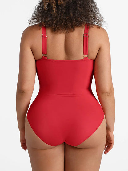 Deep V-Neck Waist Shaping Ruched One Piece Swimsuit