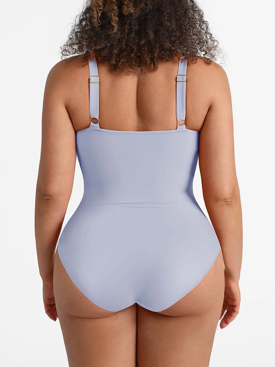 Deep V-Neck Waist Shaping Ruched One Piece Swimsuit