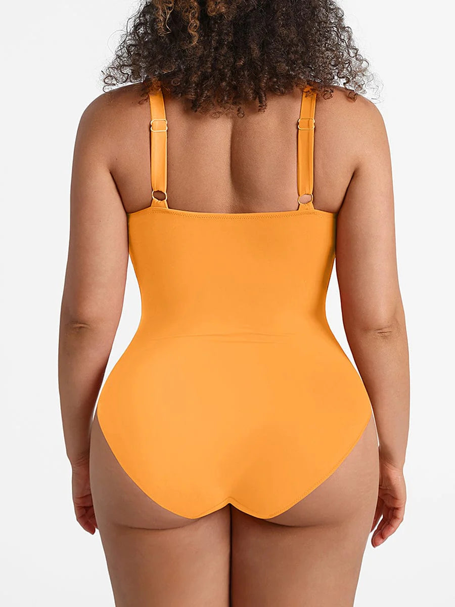 Deep V-Neck Waist Shaping Ruched One Piece Swimsuit