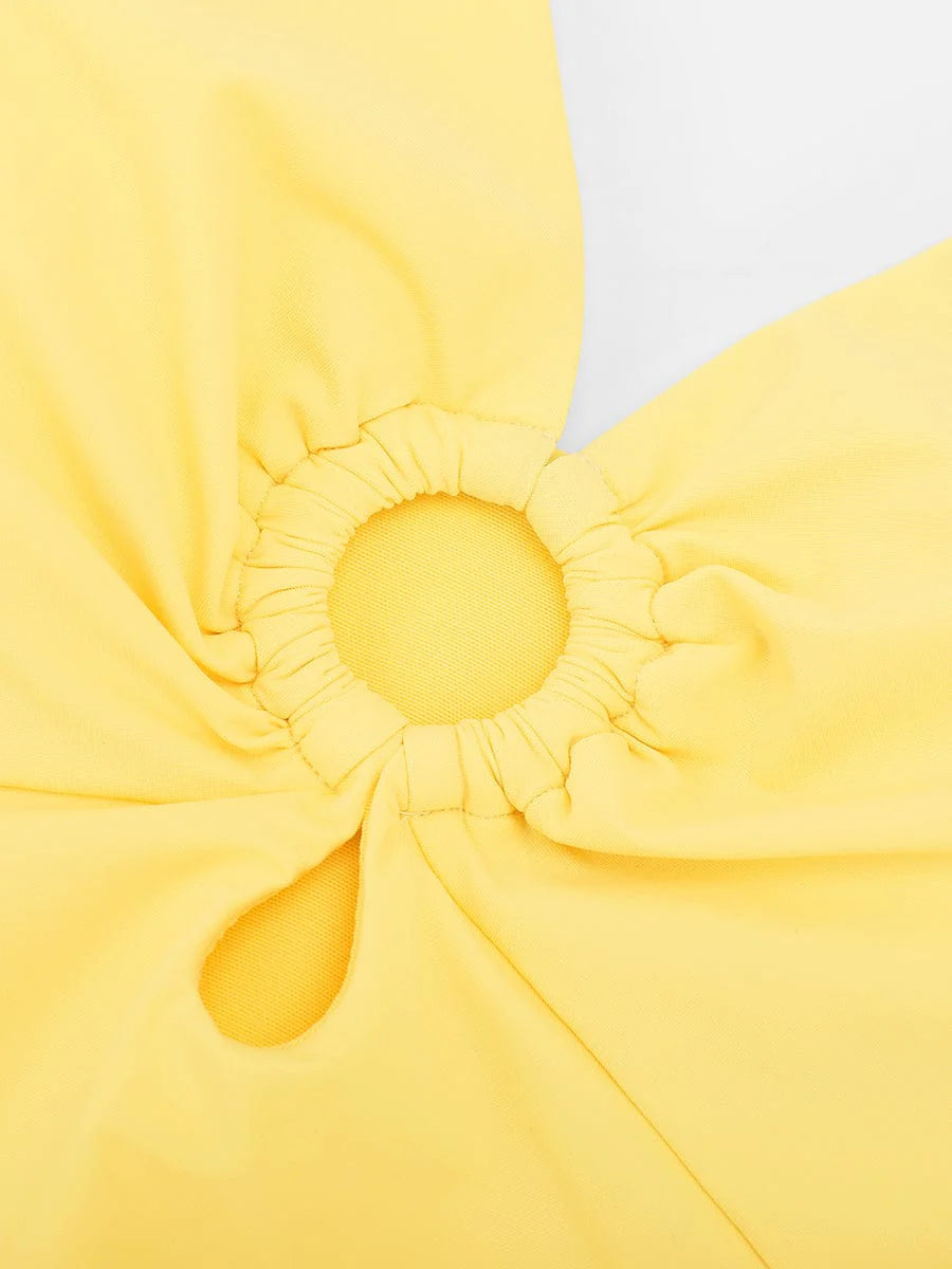 Deep V-Neck Waist Shaping Ruched One Piece Swimsuit