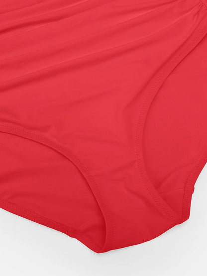 Deep V-Neck Waist Shaping Ruched One Piece Swimsuit