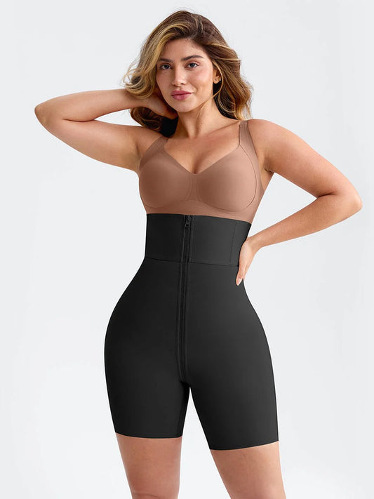 High Waist Tummy Compression Zip-Up Booty Boosting Shorts