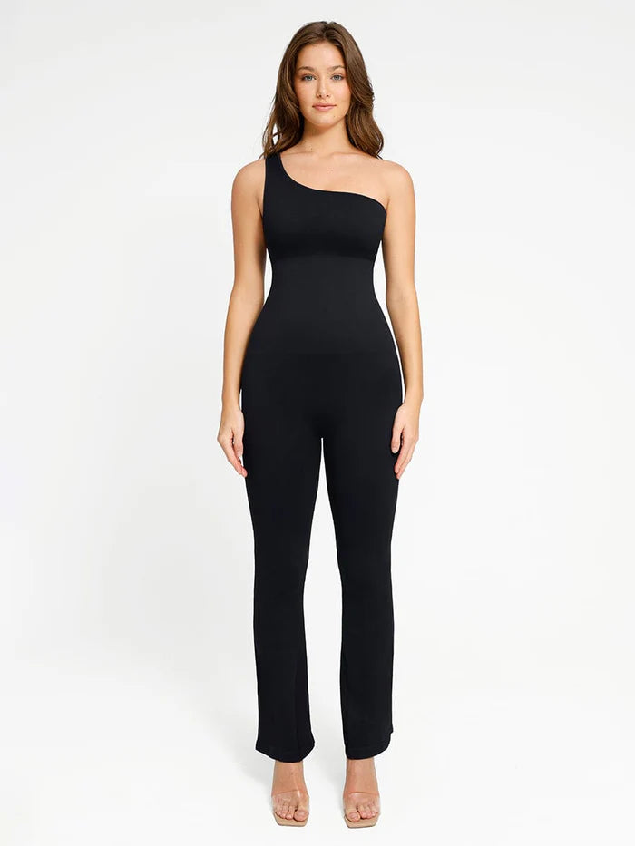 Seamless Shaping One-Shouder Flared Jumpsuit