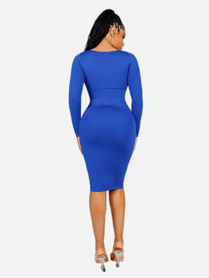 Seamless Shaping Long Sleeve Square Neck Midi Dress