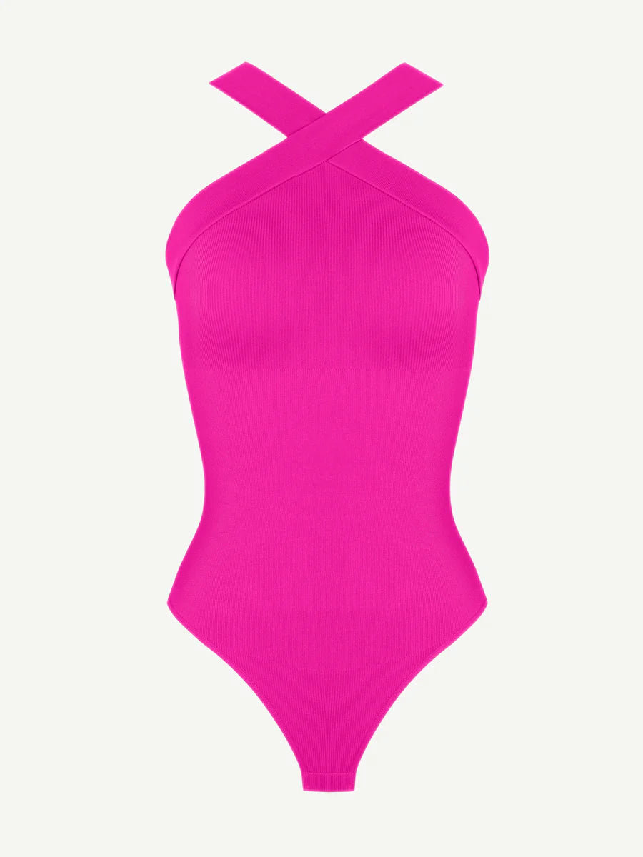 Seamless Shaping Halter-Crossover Thong Bodysuit