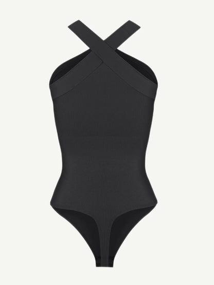 Seamless Shaping Halter-Crossover Thong Bodysuit