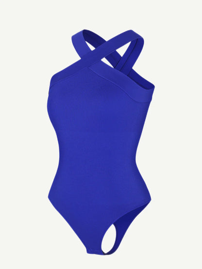 Seamless Shaping Halter-Crossover Thong Bodysuit