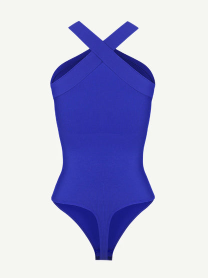 Seamless Shaping Halter-Crossover Thong Bodysuit