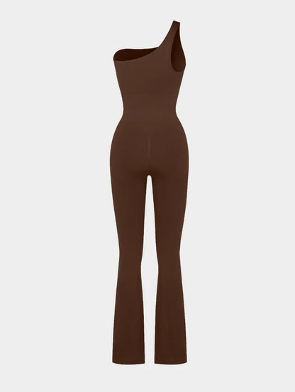 Seamless Shaping One-Shouder Flared Jumpsuit