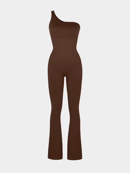 Seamless Shaping One-Shouder Flared Jumpsuit