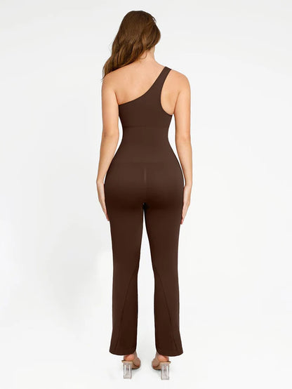 Seamless Shaping One-Shouder Flared Jumpsuit