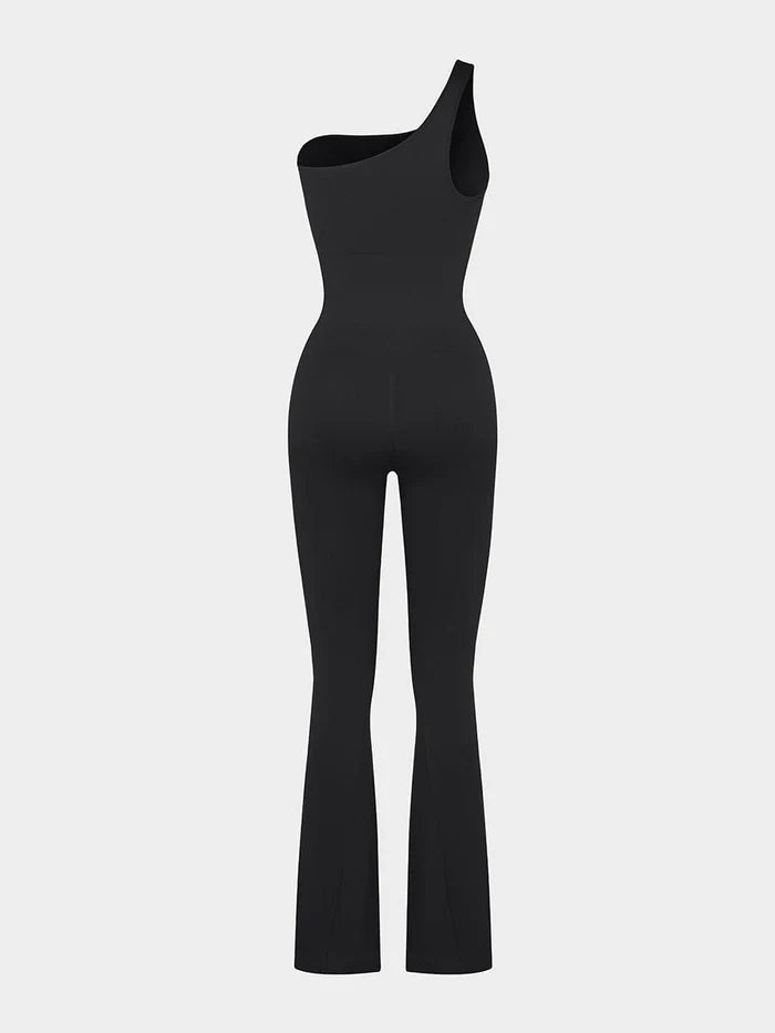 Seamless Shaping One-Shouder Flared Jumpsuit