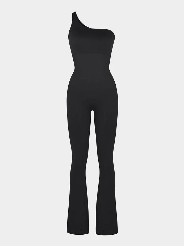 Seamless Shaping One-Shouder Flared Jumpsuit