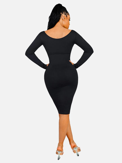 Seamless Shaping Long Sleeve V-Neck Midi Dress