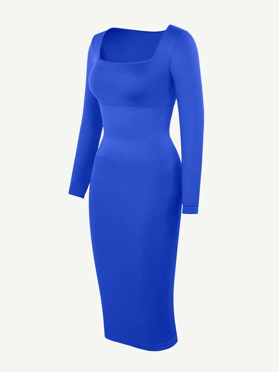 Seamless Shaping Long Sleeve Square Neck Midi Dress