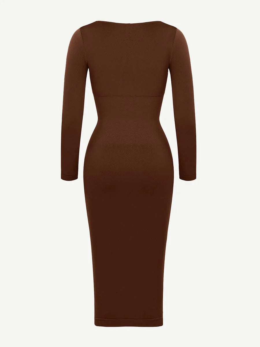 Seamless Shaping Long Sleeve Square Neck Midi Dress