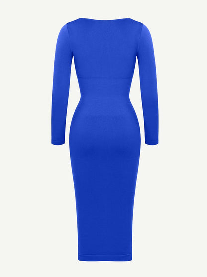 Seamless Shaping Long Sleeve Square Neck Midi Dress