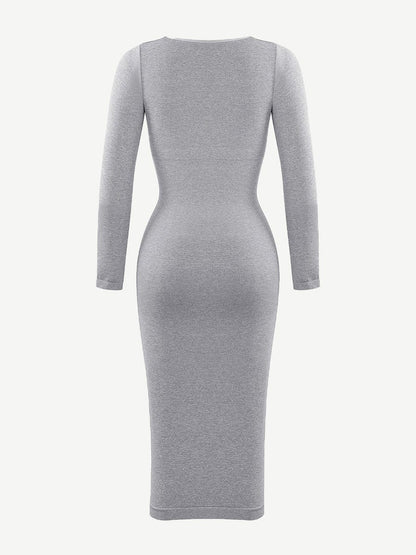 Seamless Shaping Long Sleeve Square Neck Midi Dress