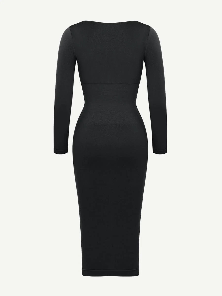 Seamless Shaping Long Sleeve Square Neck Midi Dress